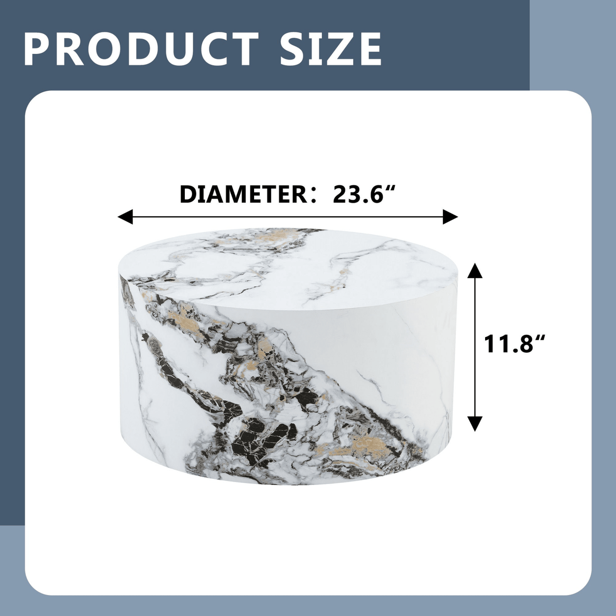 Simple Marble Texture Round MDF Coffee Table, Modern Minimalist Living Room - Mervyns