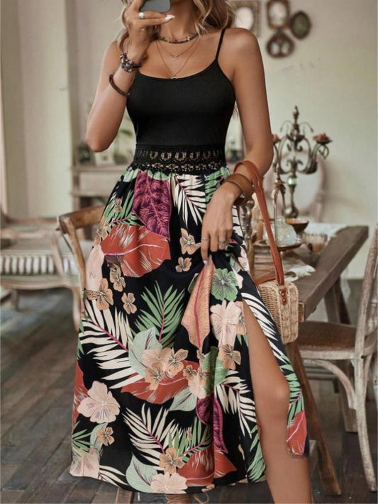 Slit Printed Scoop Neck Cami Dress - Mervyns