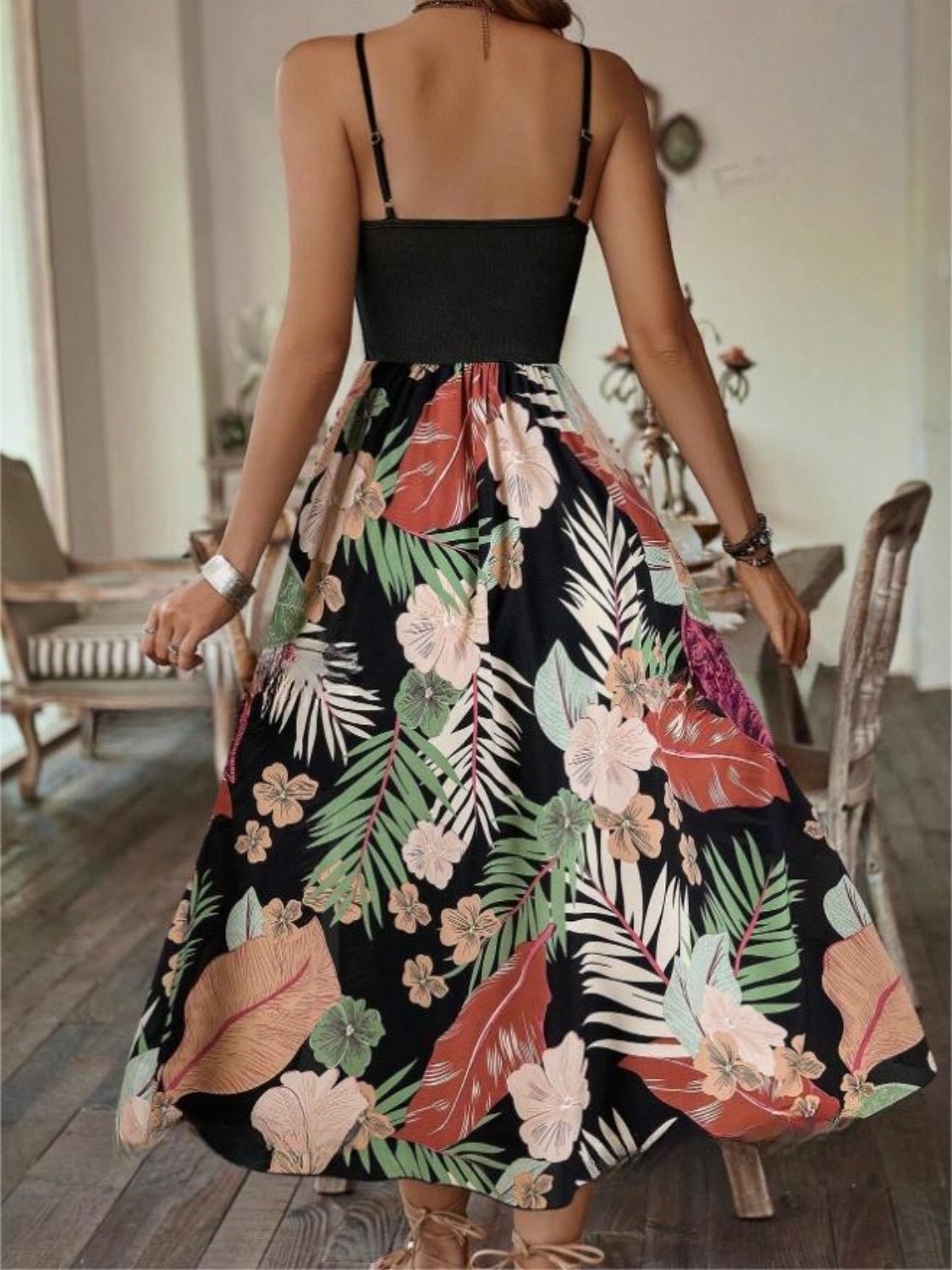 Slit Printed Scoop Neck Cami Dress - Mervyns