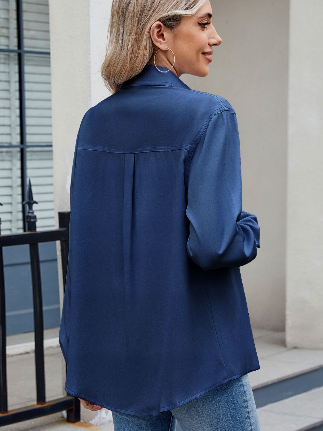 Solid Color Collared Neck Long Sleeve Shirt - Mervyns