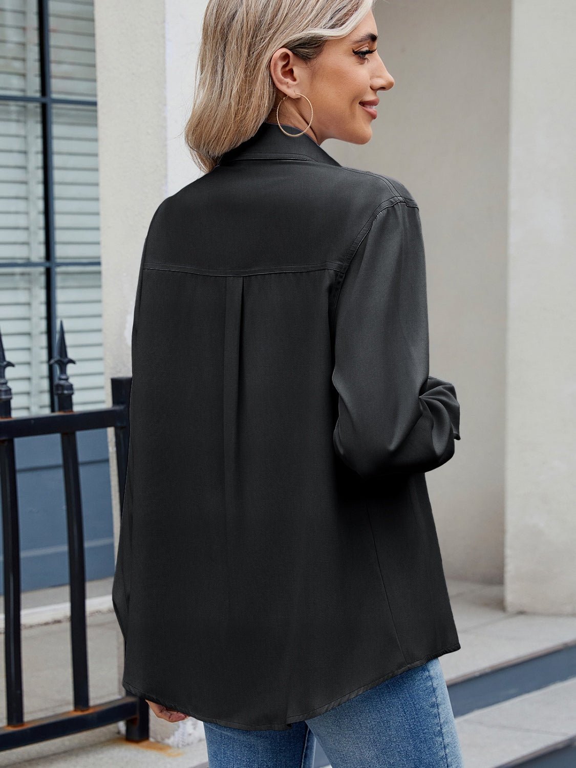 Solid Color Collared Neck Long Sleeve Shirt - Mervyns