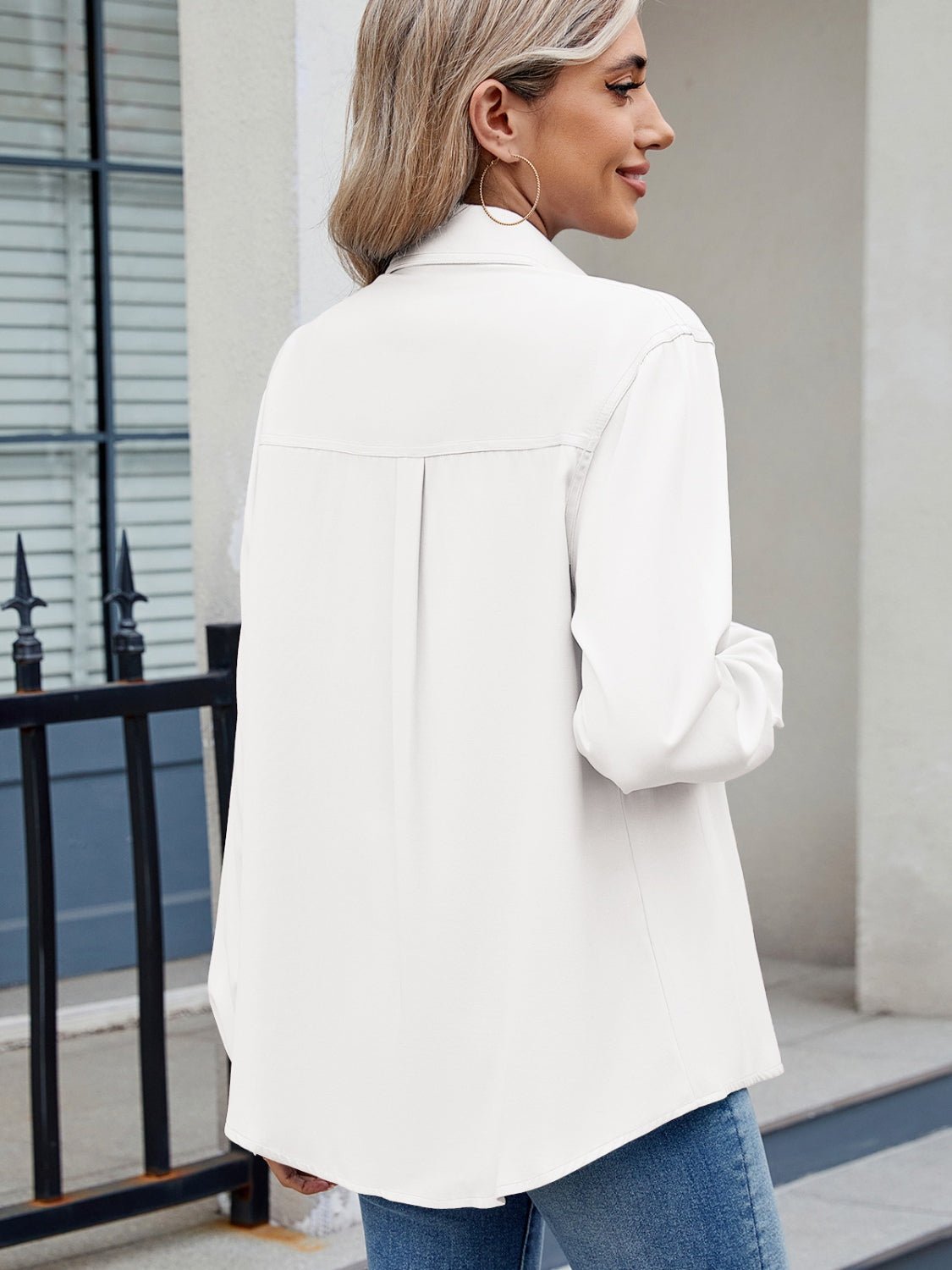 Solid Color Collared Neck Long Sleeve Shirt - Mervyns