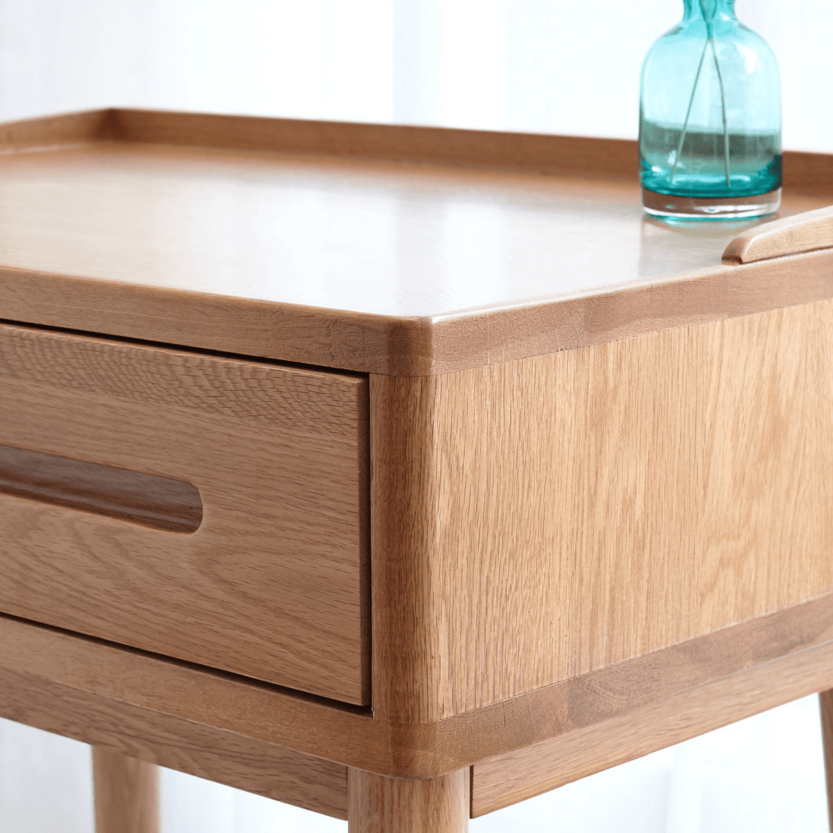 Solid Wood Oak Bistro Table Desk with Storage Drawer and Natural Finish, 60cm Width - Mervyns