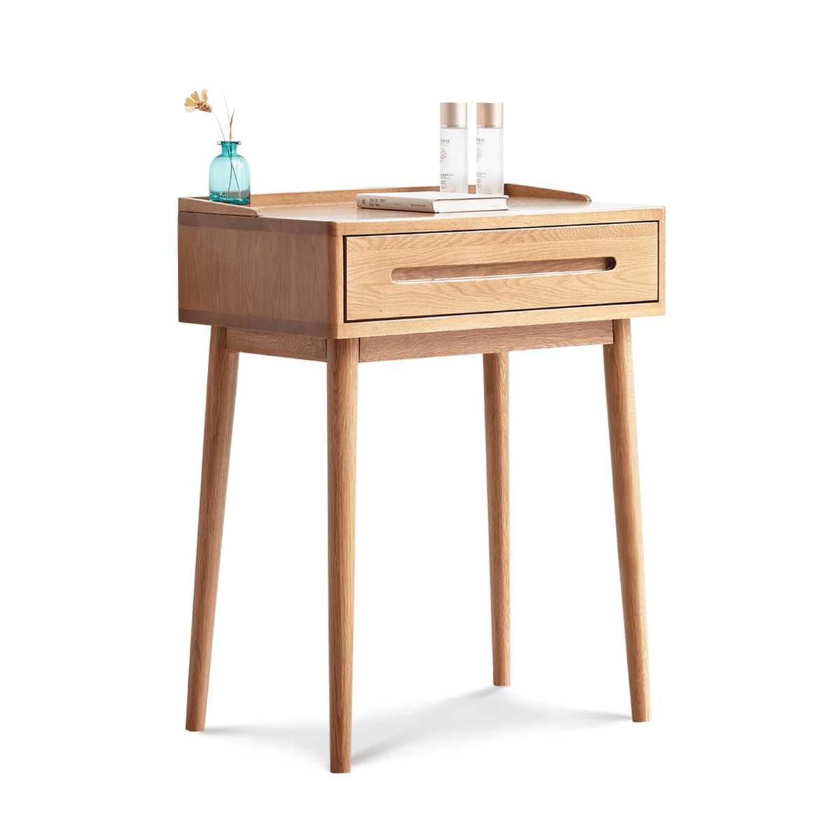 Solid Wood Oak Bistro Table Desk with Storage Drawer and Natural Finish, 60cm Width - Mervyns