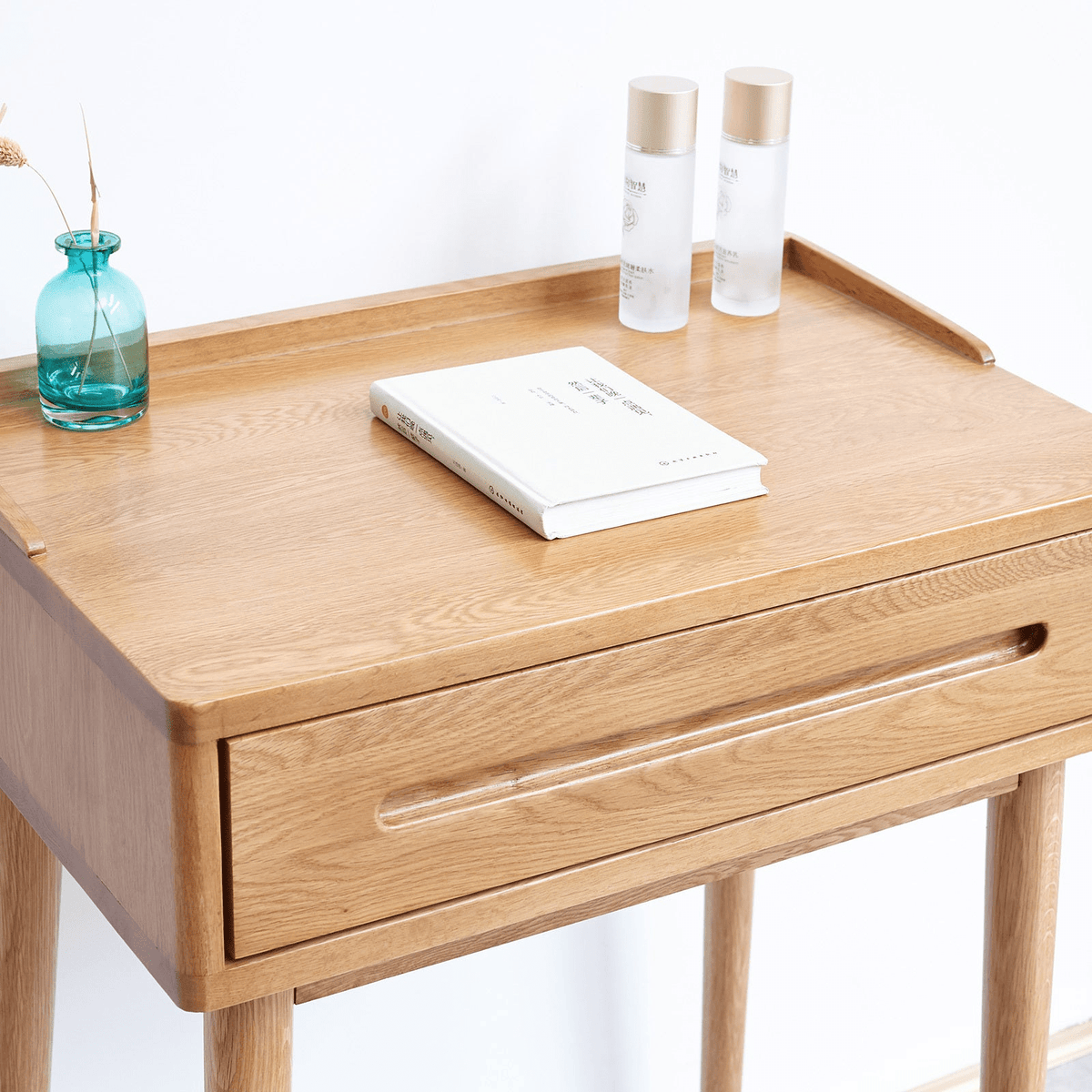 Solid Wood Oak Bistro Table Desk with Storage Drawer and Natural Finish, 60cm Width - Mervyns