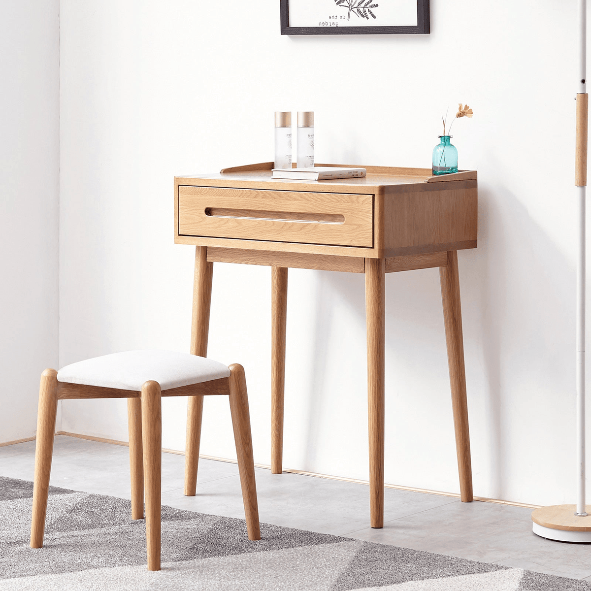 Solid Wood Oak Bistro Table Desk with Storage Drawer and Natural Finish, 60cm Width - Mervyns