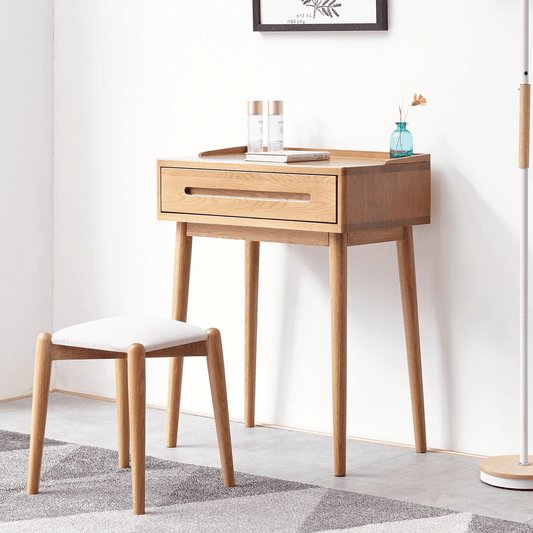 Solid Wood Oak Bistro Table Desk with Storage Drawer and Natural Finish, 60cm Width - Mervyns