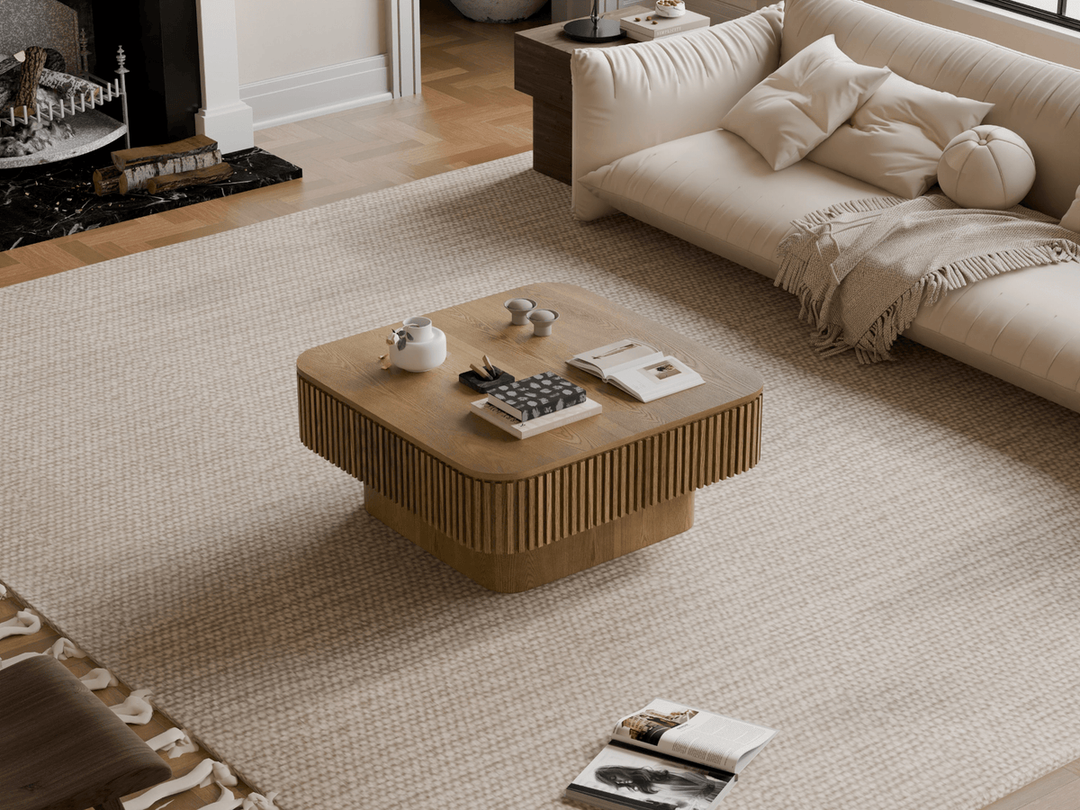Square Coffee Table with Storage, Solid Wood Veneer Modern Accent Tea Table - Mervyns