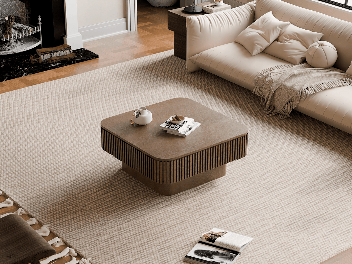 Square Coffee Table with Storage, Solid Wood Veneer Modern Accent Tea Table - Mervyns