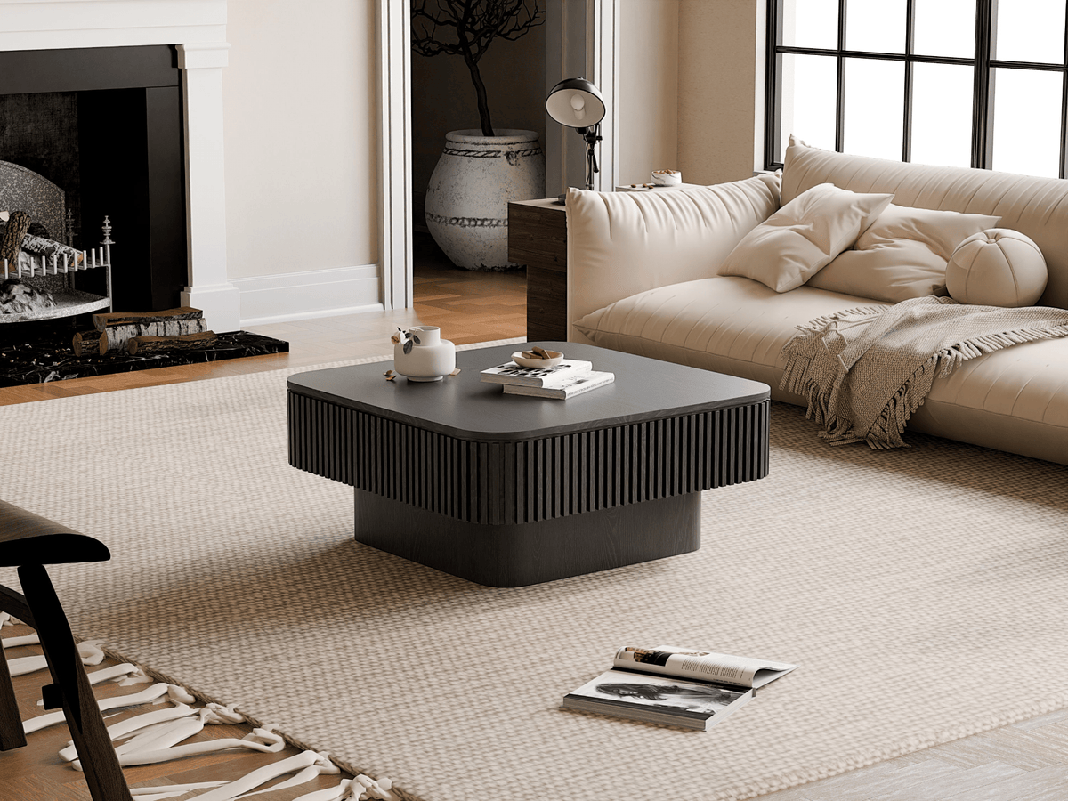 Square Coffee Table with Storage, Solid Wood Veneer Modern Accent Tea Table - Mervyns