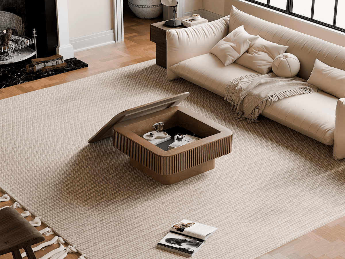 Square Coffee Table with Storage, Solid Wood Veneer Modern Accent Tea Table - Mervyns