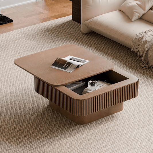 Square Coffee Table with Storage, Solid Wood Veneer Modern Accent Tea Table - Mervyns