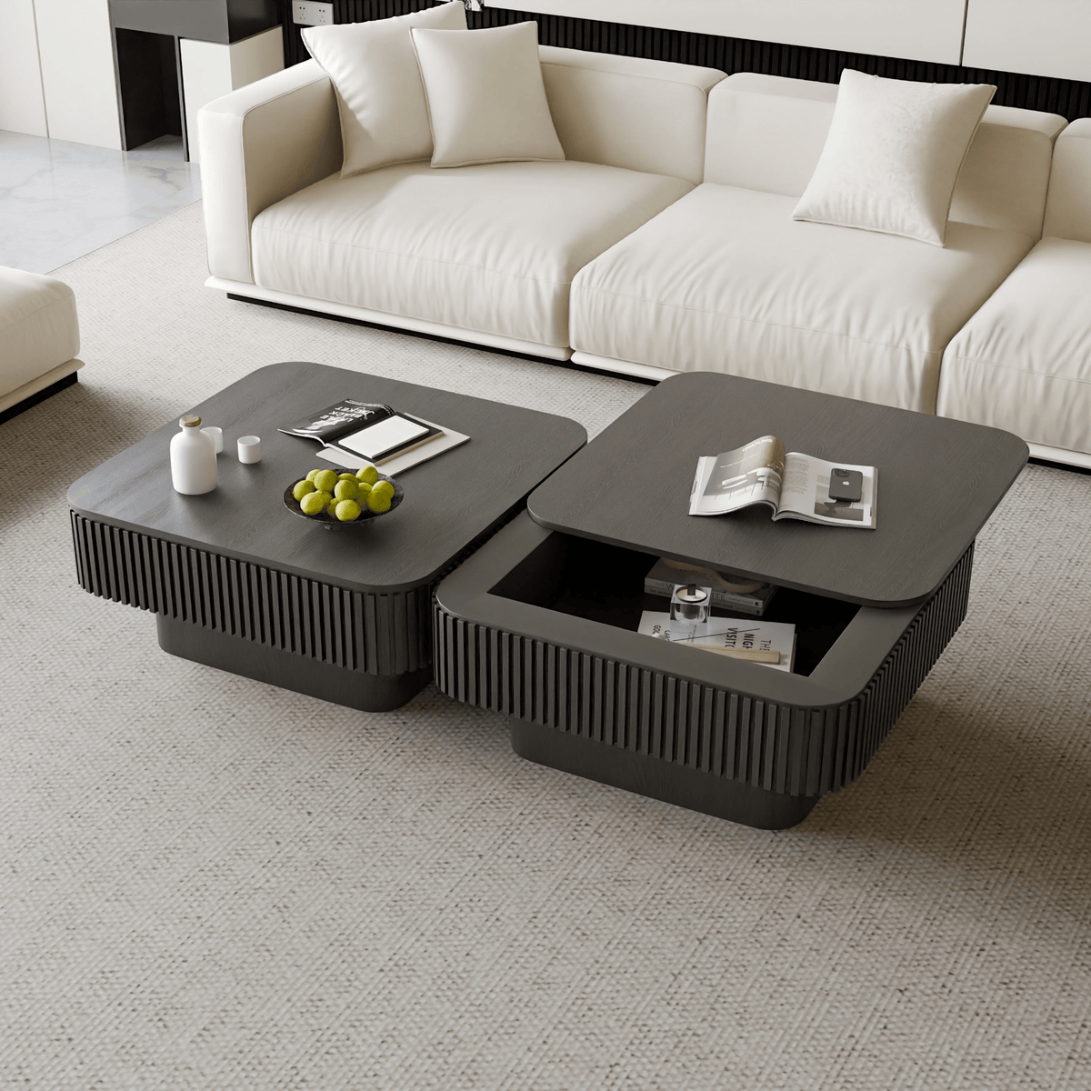 Square Coffee Table with Storage, Solid Wood Veneer Modern Accent Tea Table - Mervyns