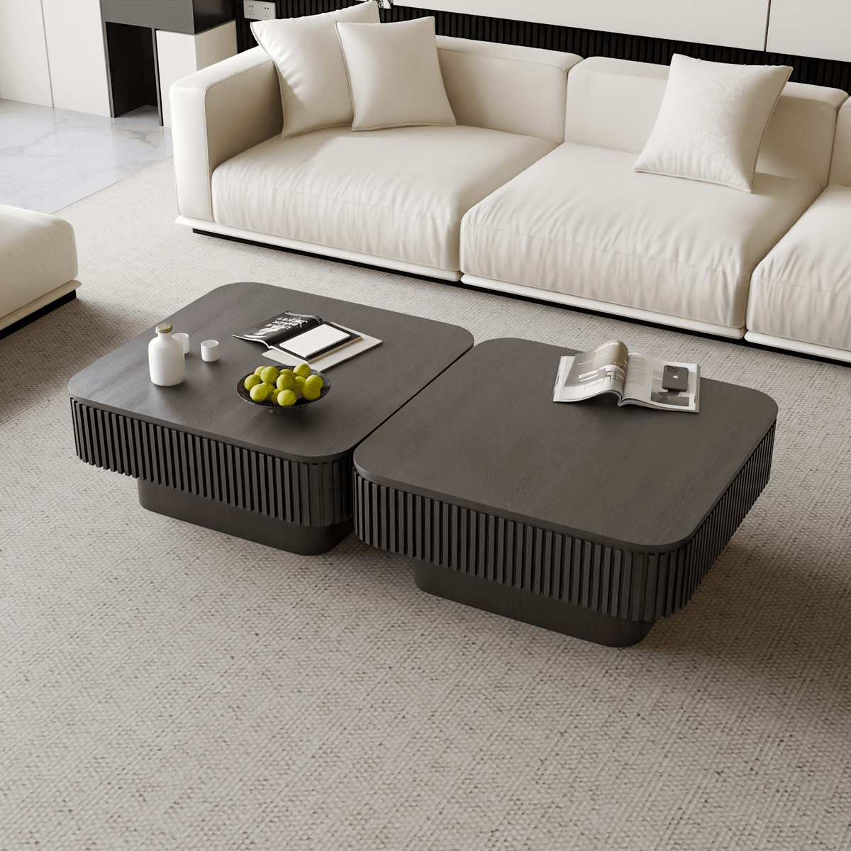 Square Coffee Table with Storage, Solid Wood Veneer Modern Accent Tea Table - Mervyns