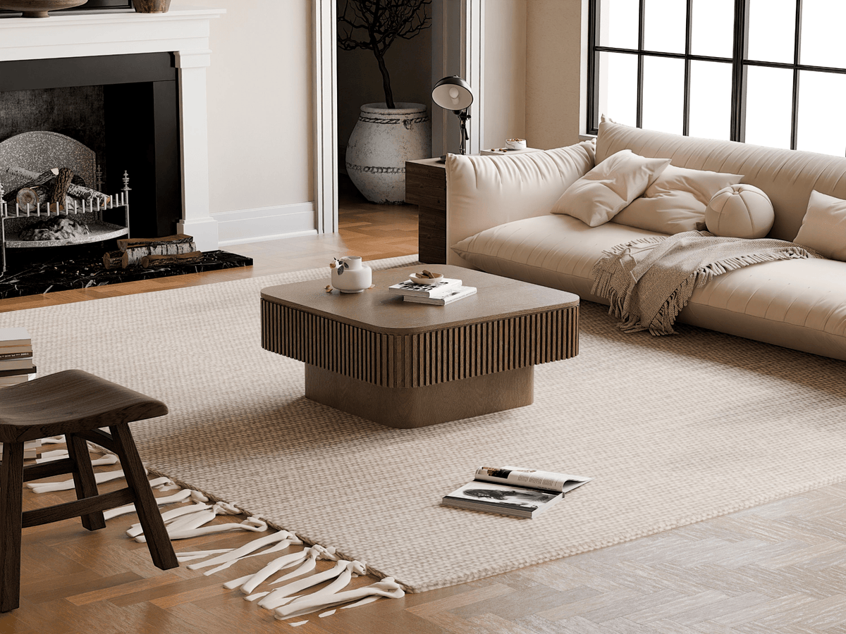 Square Coffee Table with Storage, Solid Wood Veneer Modern Accent Tea Table - Mervyns