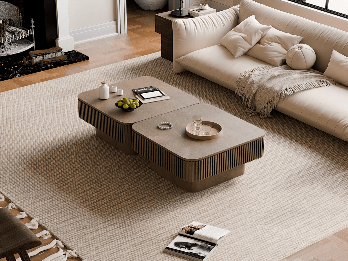 Square Coffee Table with Storage, Solid Wood Veneer Modern Accent Tea Table - Mervyns
