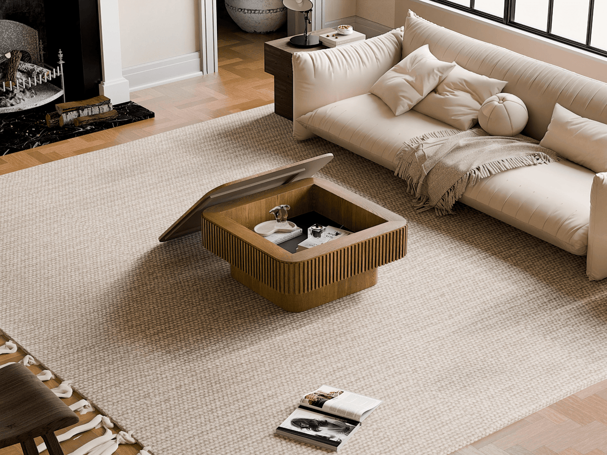 Square Coffee Table with Storage, Solid Wood Veneer Modern Accent Tea Table - Mervyns
