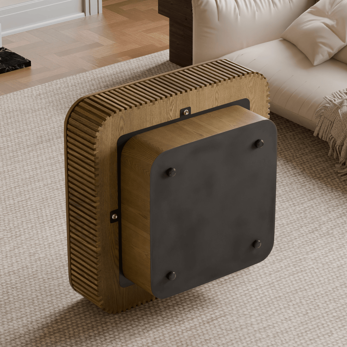 Square Coffee Table with Storage, Solid Wood Veneer Modern Accent Tea Table - Mervyns