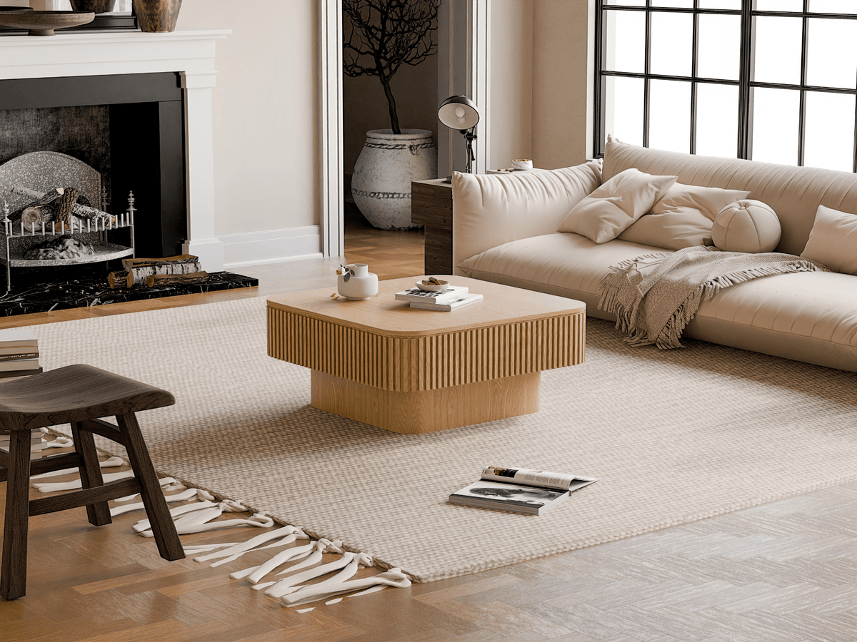Square Coffee Table with Storage, Solid Wood Veneer Modern Accent Tea Table - Mervyns