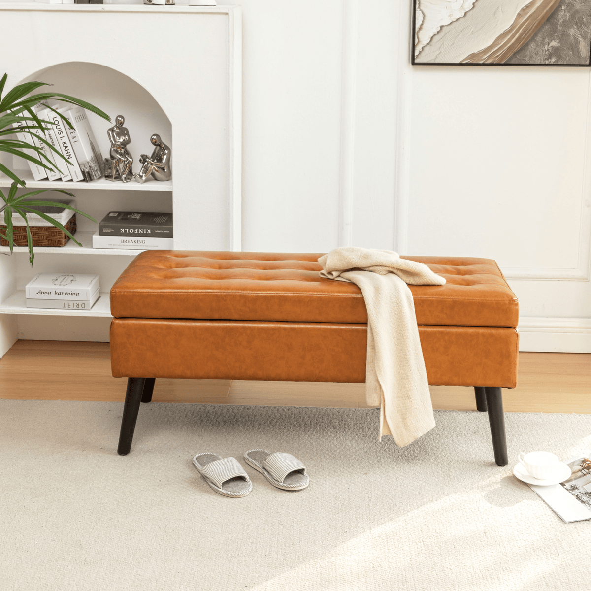 Storage Bench with Storage Bench for Bedroom End of Bed Bench Foot of Bed Bench Entryway Bench Storage Ottoman Bench 43.3' W x 17.7' Brown Leather Bench - Mervyns