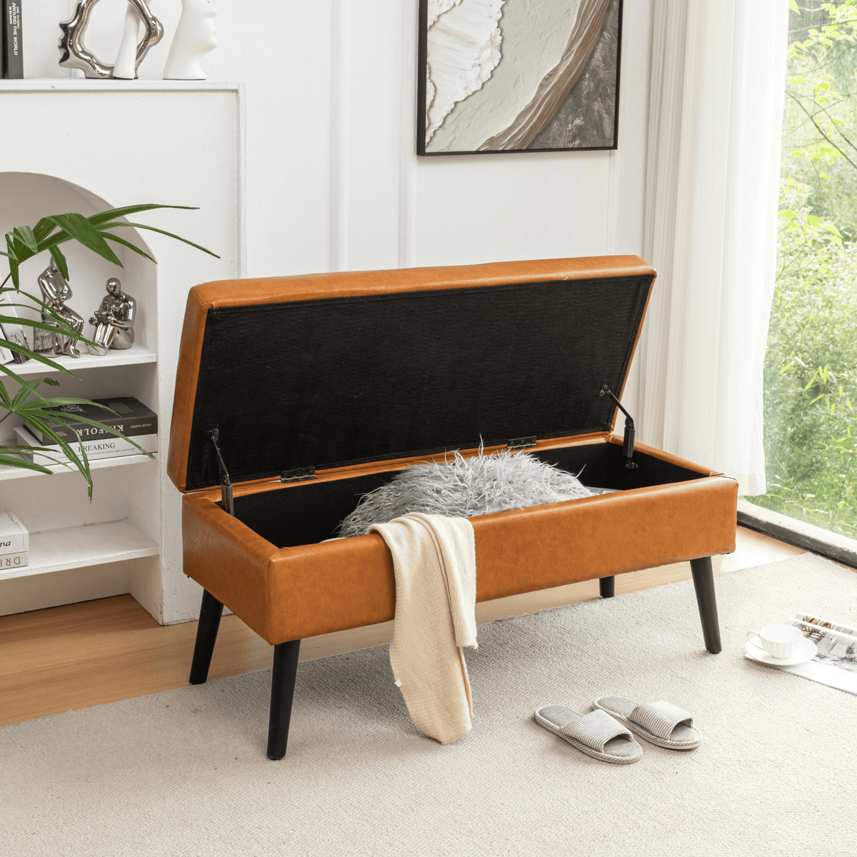 Storage Bench with Storage Bench for Bedroom End of Bed Bench Foot of Bed Bench Entryway Bench Storage Ottoman Bench 43.3' W x 17.7' Brown Leather Bench - Mervyns