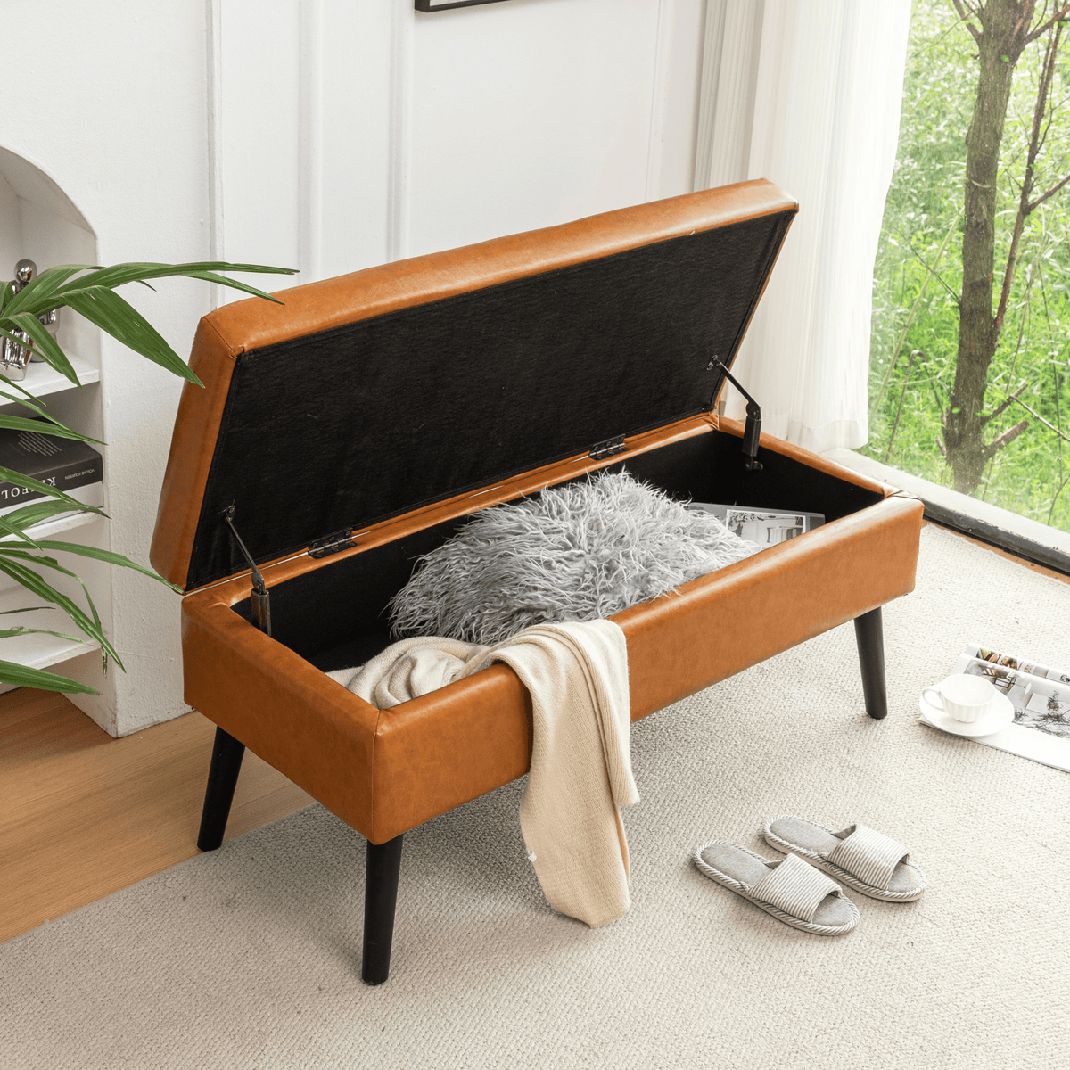 Storage Bench with Storage Bench for Bedroom End of Bed Bench Foot of Bed Bench Entryway Bench Storage Ottoman Bench 43.3' W x 17.7' Brown Leather Bench - Mervyns