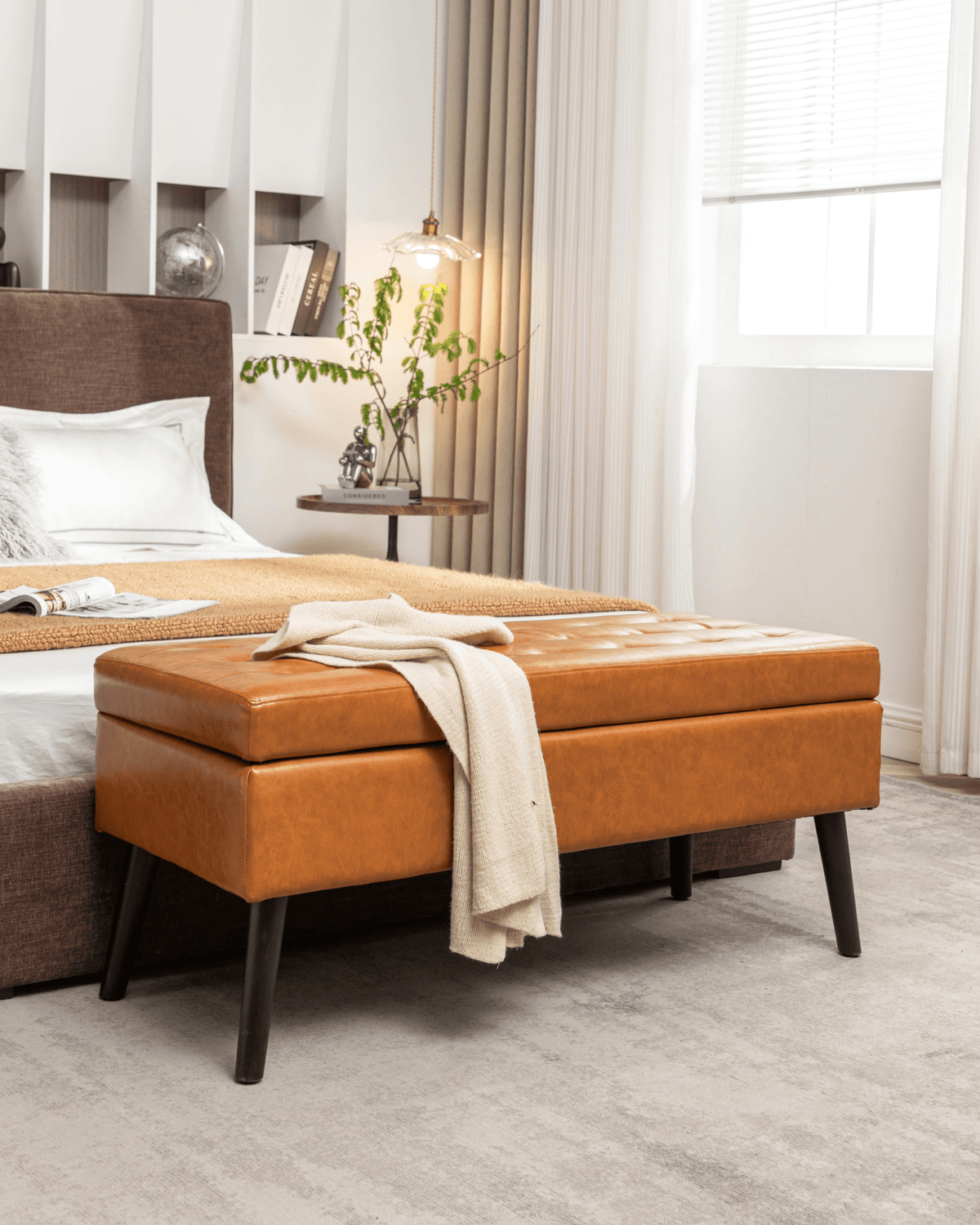 Storage Bench with Storage Bench for Bedroom End of Bed Bench Foot of Bed Bench Entryway Bench Storage Ottoman Bench 43.3' W x 17.7' Brown Leather Bench - Mervyns