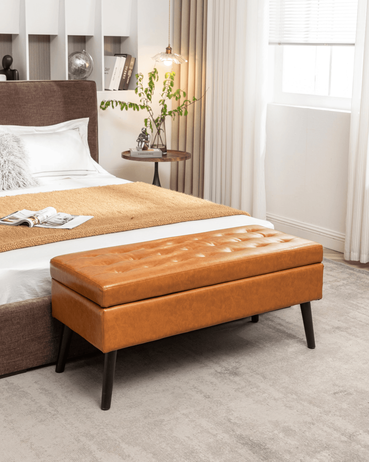 Storage Bench with Storage Bench for Bedroom End of Bed Bench Foot of Bed Bench Entryway Bench Storage Ottoman Bench 43.3' W x 17.7' Brown Leather Bench - Mervyns