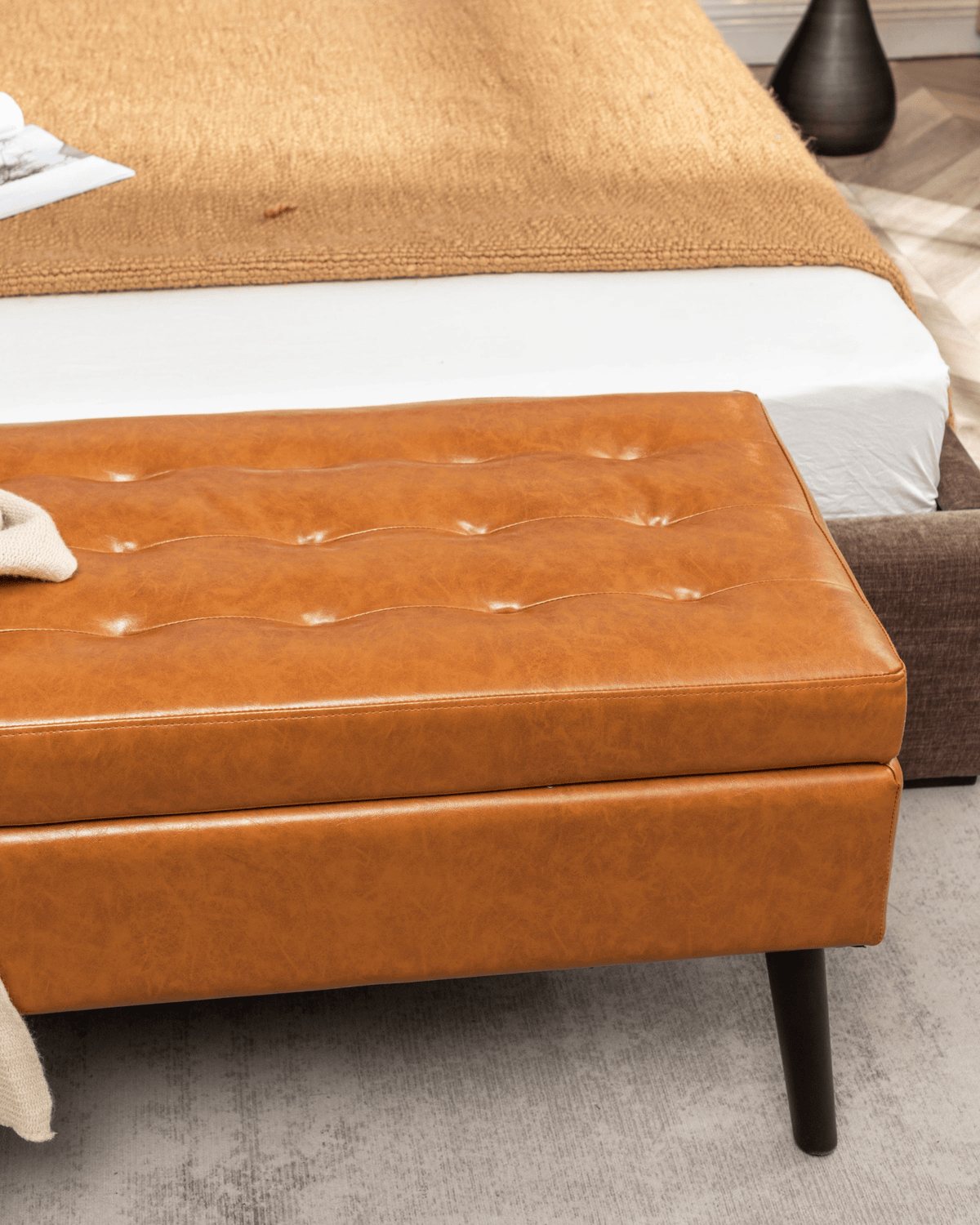 Storage Bench with Storage Bench for Bedroom End of Bed Bench Foot of Bed Bench Entryway Bench Storage Ottoman Bench 43.3' W x 17.7' Brown Leather Bench - Mervyns