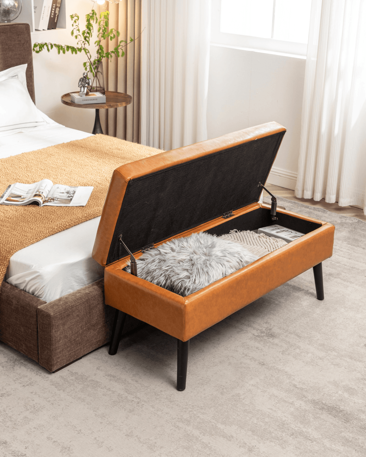Storage Bench with Storage Bench for Bedroom End of Bed Bench Foot of Bed Bench Entryway Bench Storage Ottoman Bench 43.3' W x 17.7' Brown Leather Bench - Mervyns
