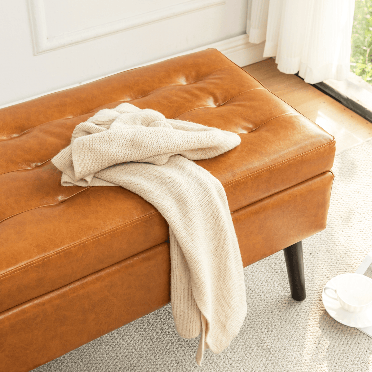 Storage Bench with Storage Bench for Bedroom End of Bed Bench Foot of Bed Bench Entryway Bench Storage Ottoman Bench 43.3' W x 17.7' Brown Leather Bench - Mervyns