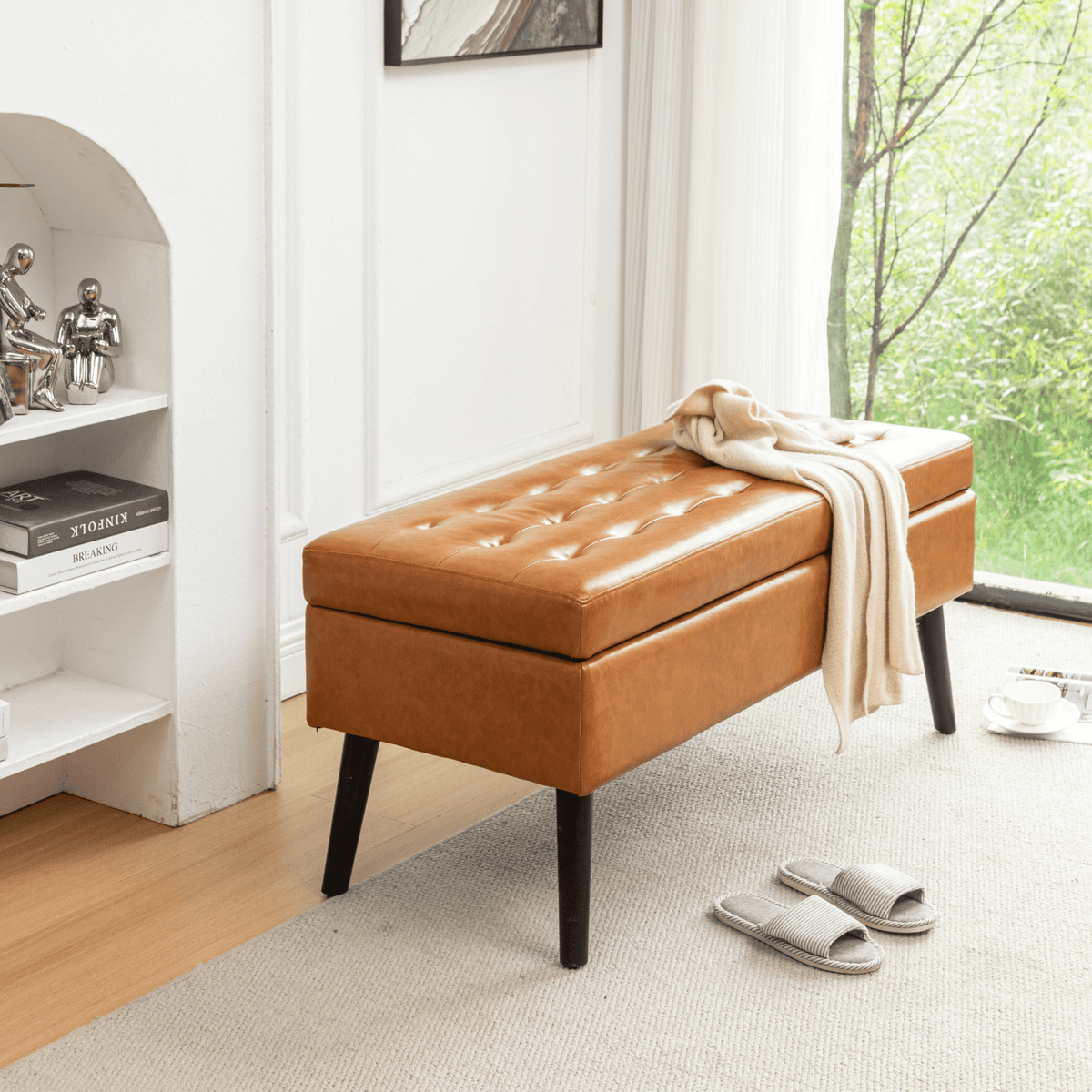 Storage Bench with Storage Bench for Bedroom End of Bed Bench Foot of Bed Bench Entryway Bench Storage Ottoman Bench 43.3' W x 17.7' Brown Leather Bench - Mervyns