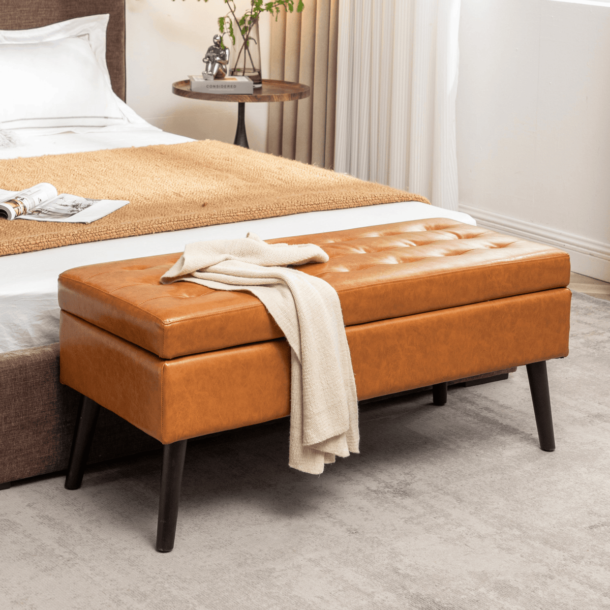 Storage Bench with Storage Bench for Bedroom End of Bed Bench Foot of Bed Bench Entryway Bench Storage Ottoman Bench 43.3' W x 17.7' Brown Leather Bench - Mervyns