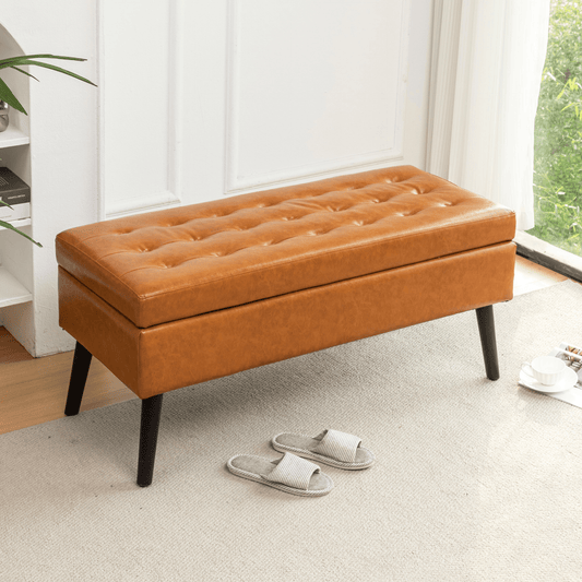 Storage Bench with Storage Bench for Bedroom End of Bed Bench Foot of Bed Bench Entryway Bench Storage Ottoman Bench 43.3' W x 17.7' Brown Leather Bench - Mervyns