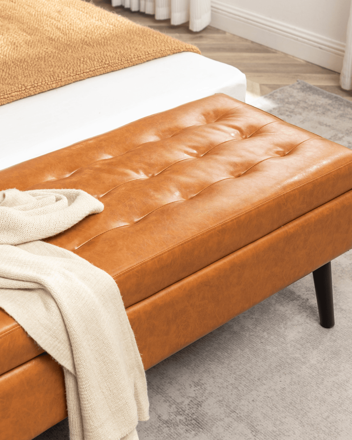 Storage Bench with Storage Bench for Bedroom End of Bed Bench Foot of Bed Bench Entryway Bench Storage Ottoman Bench 43.3' W x 17.7' Brown Leather Bench - Mervyns
