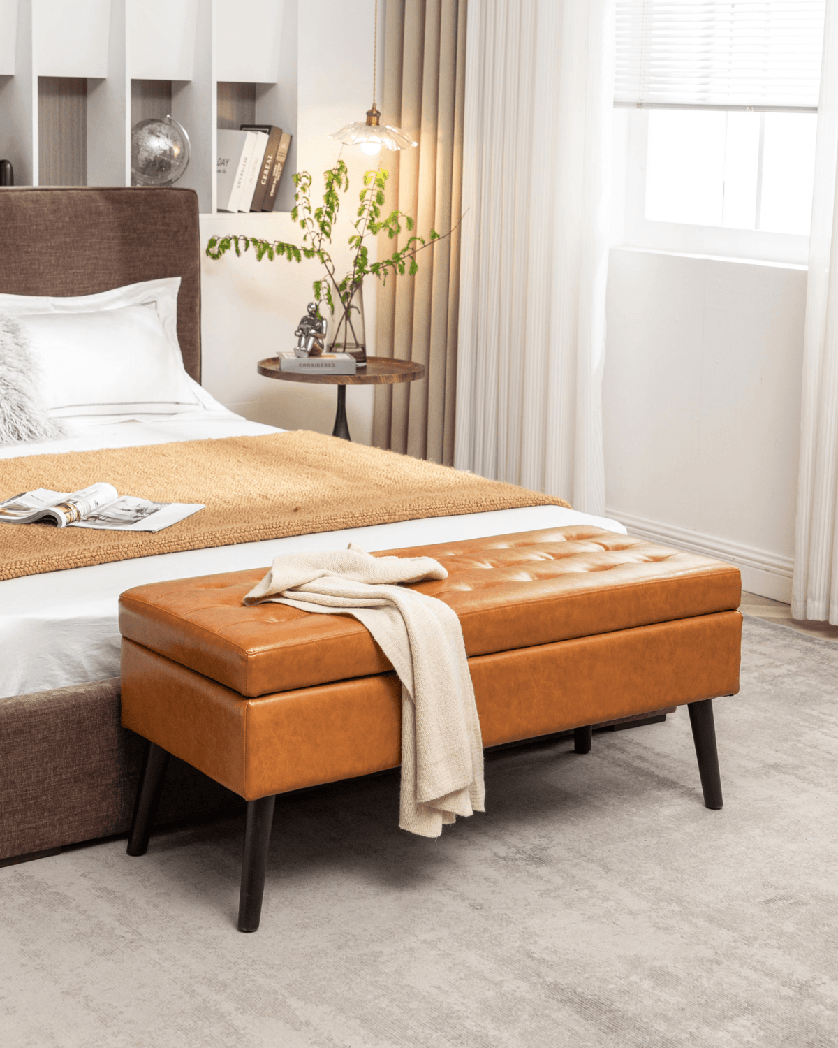 Storage Bench with Storage Bench for Bedroom End of Bed Bench Foot of Bed Bench Entryway Bench Storage Ottoman Bench 43.3' W x 17.7' Brown Leather Bench - Mervyns