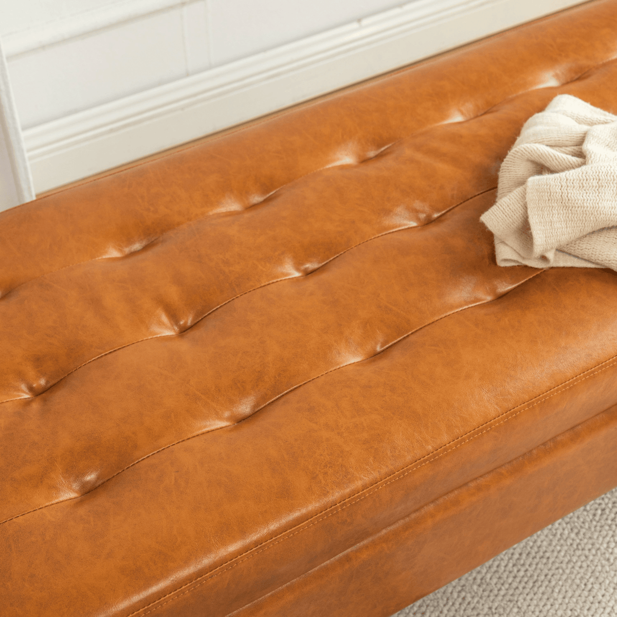 Storage Bench with Storage Bench for Bedroom End of Bed Bench Foot of Bed Bench Entryway Bench Storage Ottoman Bench 43.3' W x 17.7' Brown Leather Bench - Mervyns
