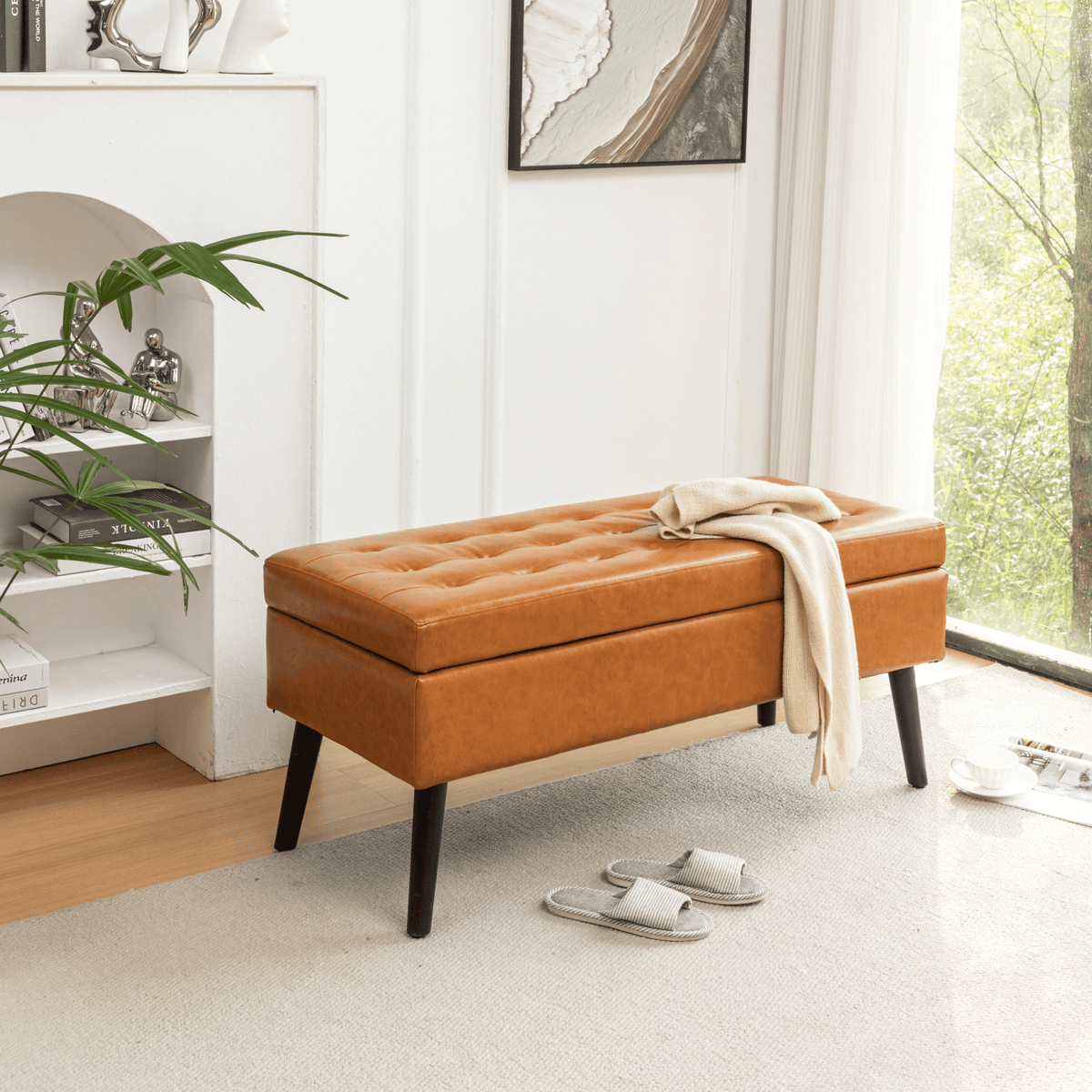 Storage Bench with Storage Bench for Bedroom End of Bed Bench Foot of Bed Bench Entryway Bench Storage Ottoman Bench 43.3' W x 17.7' Brown Leather Bench - Mervyns