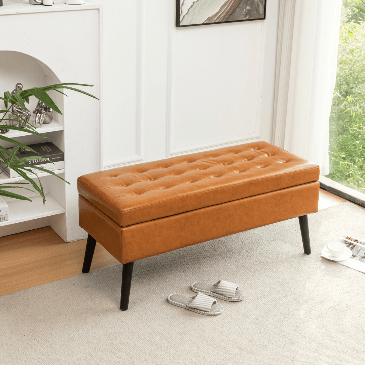 Storage Bench with Storage Bench for Bedroom End of Bed Bench Foot of Bed Bench Entryway Bench Storage Ottoman Bench 43.3' W x 17.7' Brown Leather Bench - Mervyns