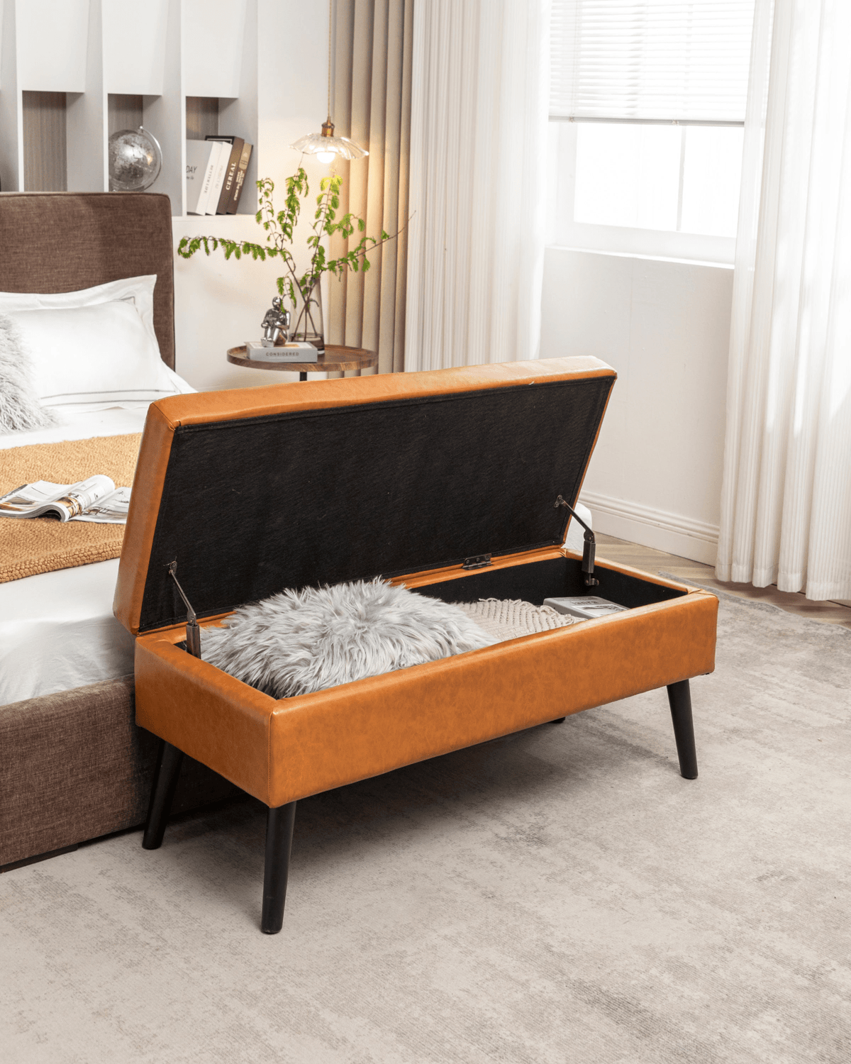 Storage Bench with Storage Bench for Bedroom End of Bed Bench Foot of Bed Bench Entryway Bench Storage Ottoman Bench 43.3' W x 17.7' Brown Leather Bench - Mervyns