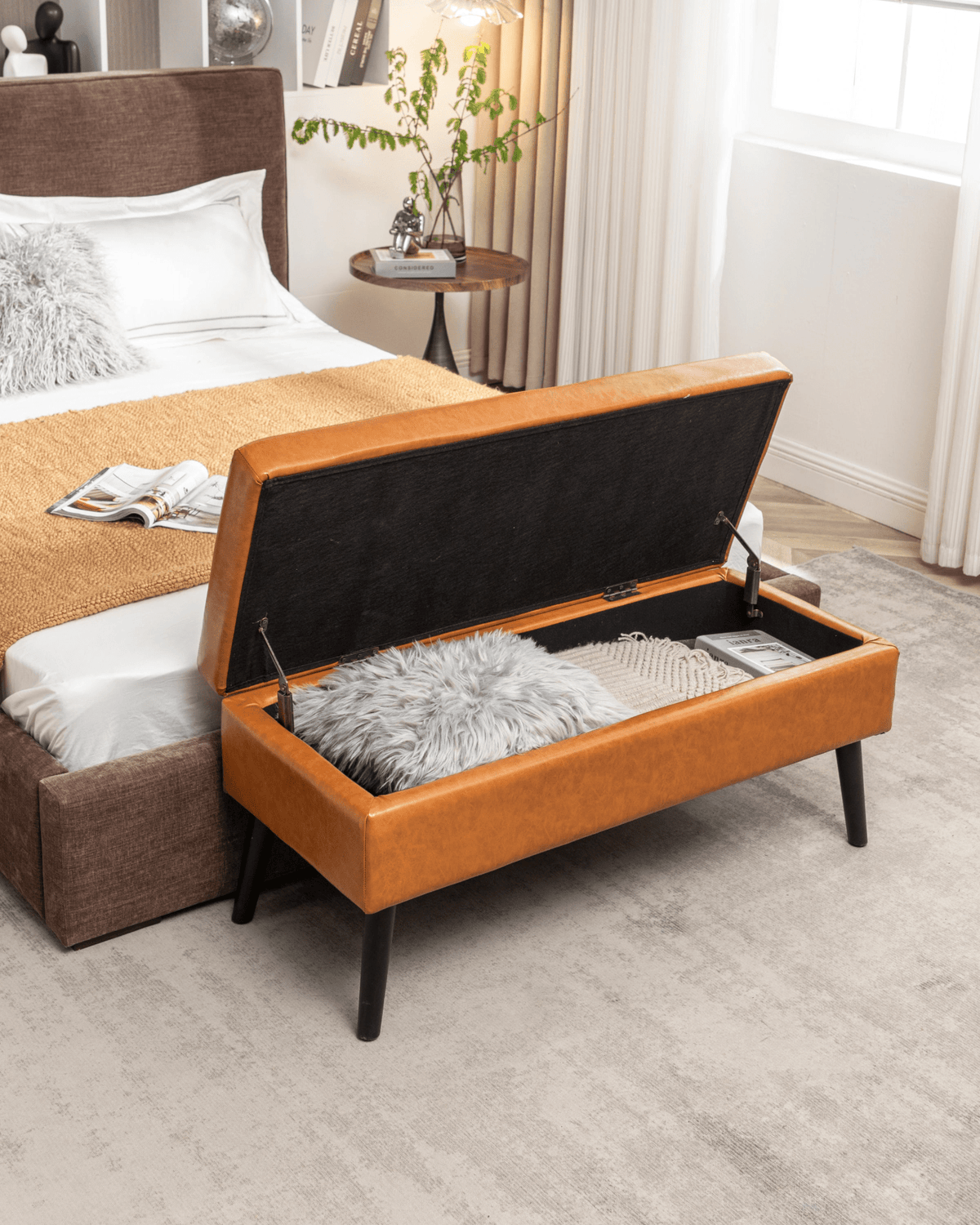 Storage Bench with Storage Bench for Bedroom End of Bed Bench Foot of Bed Bench Entryway Bench Storage Ottoman Bench 43.3' W x 17.7' Brown Leather Bench - Mervyns