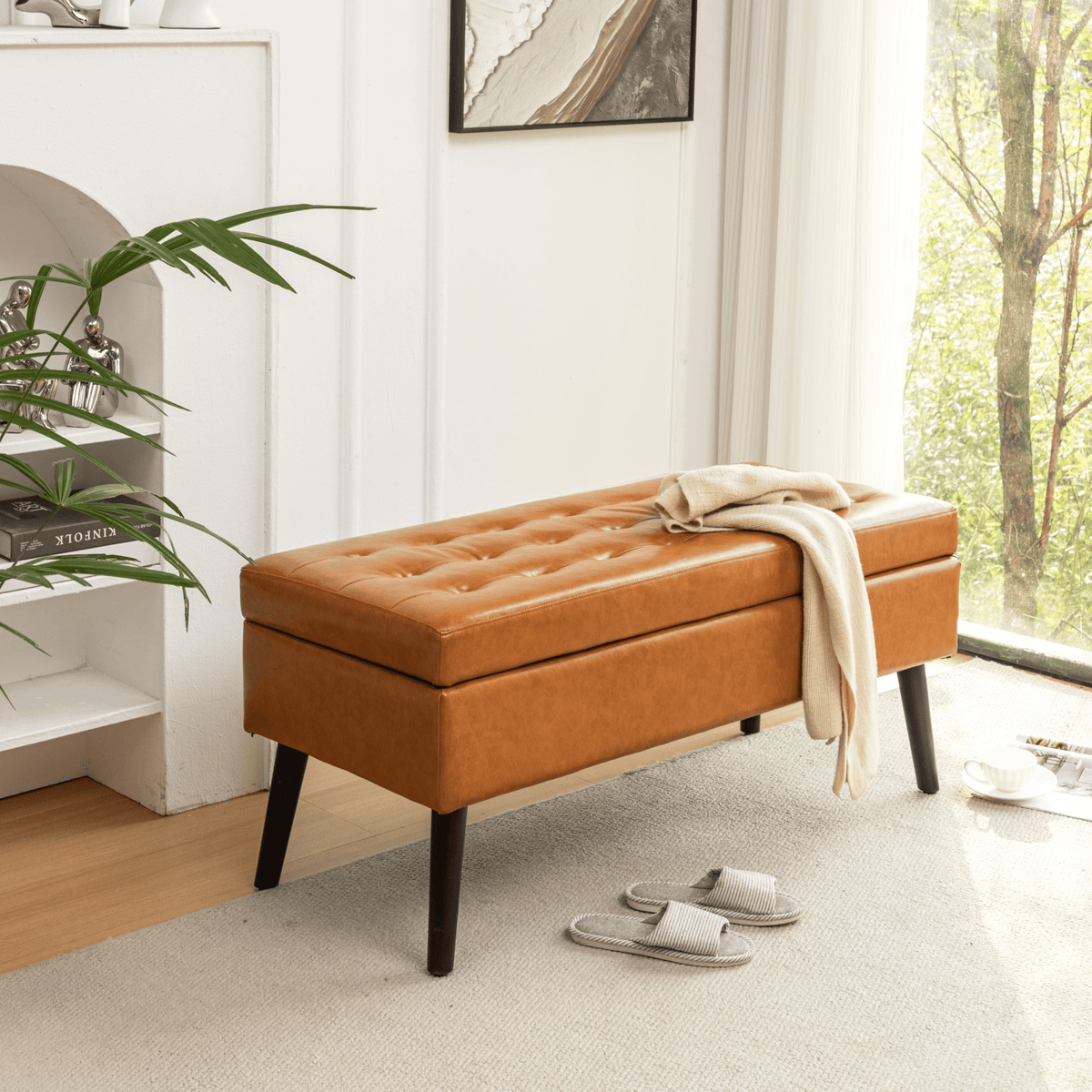 Storage Bench with Storage Bench for Bedroom End of Bed Bench Foot of Bed Bench Entryway Bench Storage Ottoman Bench 43.3' W x 17.7' Brown Leather Bench - Mervyns