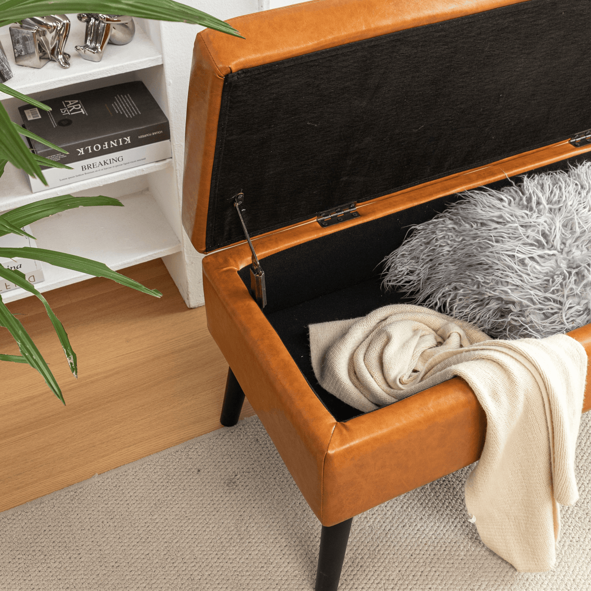 Storage Bench with Storage Bench for Bedroom End of Bed Bench Foot of Bed Bench Entryway Bench Storage Ottoman Bench 43.3' W x 17.7' Brown Leather Bench - Mervyns
