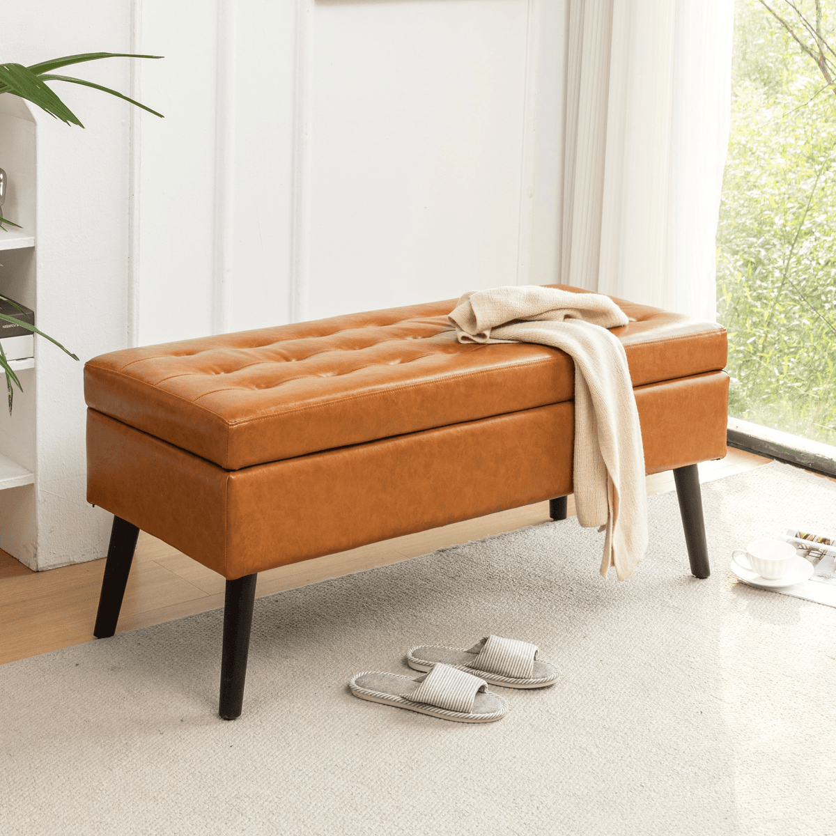 Storage Bench with Storage Bench for Bedroom End of Bed Bench Foot of Bed Bench Entryway Bench Storage Ottoman Bench 43.3' W x 17.7' Brown Leather Bench - Mervyns