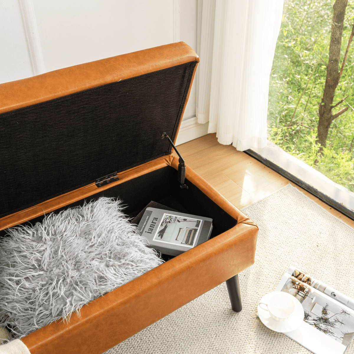 Storage Bench with Storage Bench for Bedroom End of Bed Bench Foot of Bed Bench Entryway Bench Storage Ottoman Bench 43.3' W x 17.7' Brown Leather Bench - Mervyns