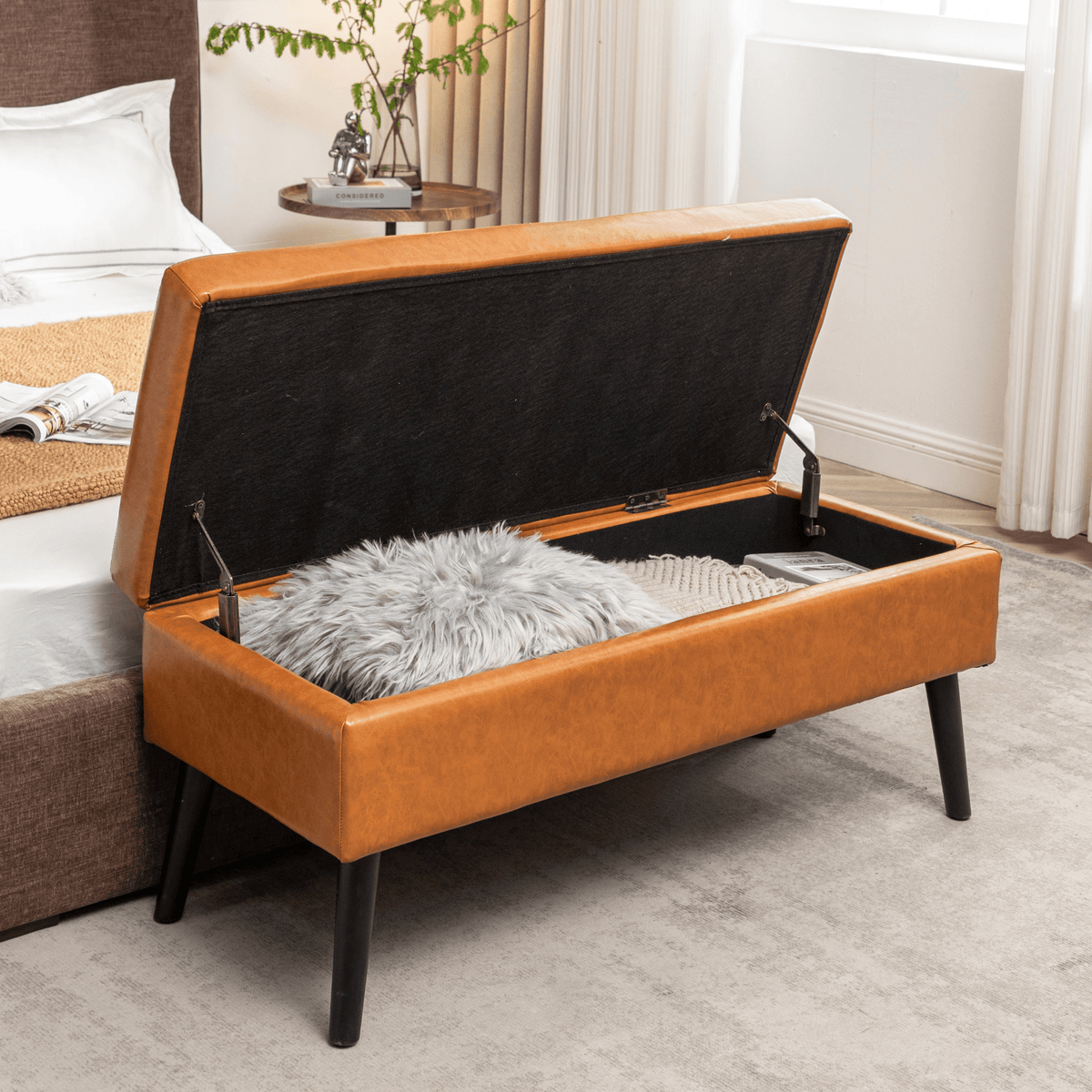 Storage Bench with Storage Bench for Bedroom End of Bed Bench Foot of Bed Bench Entryway Bench Storage Ottoman Bench 43.3' W x 17.7' Brown Leather Bench - Mervyns