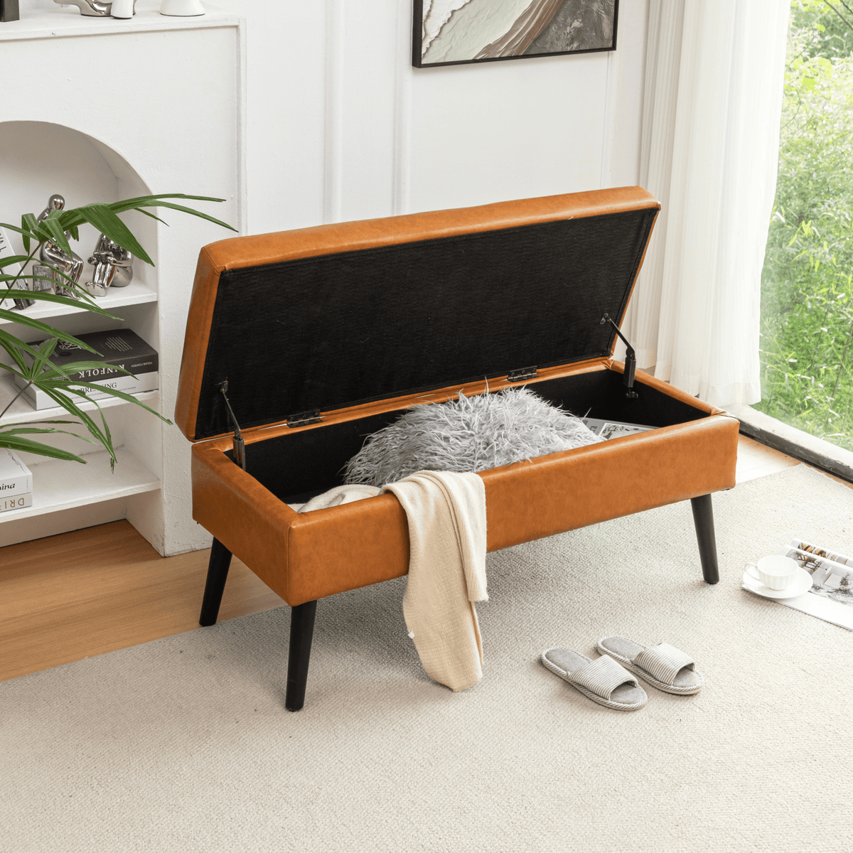 Storage Bench with Storage Bench for Bedroom End of Bed Bench Foot of Bed Bench Entryway Bench Storage Ottoman Bench 43.3' W x 17.7' Brown Leather Bench - Mervyns