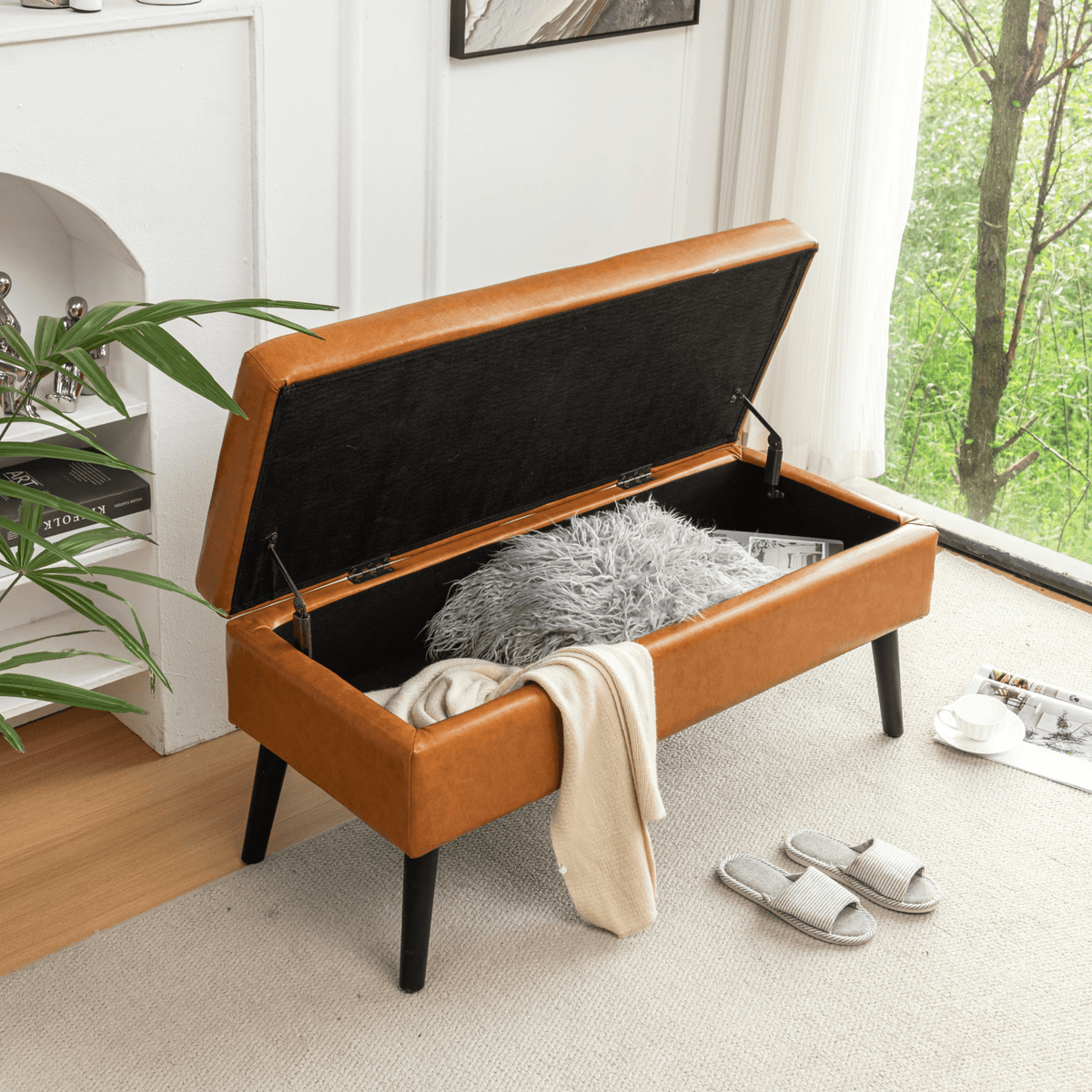 Storage Bench with Storage Bench for Bedroom End of Bed Bench Foot of Bed Bench Entryway Bench Storage Ottoman Bench 43.3' W x 17.7' Brown Leather Bench - Mervyns
