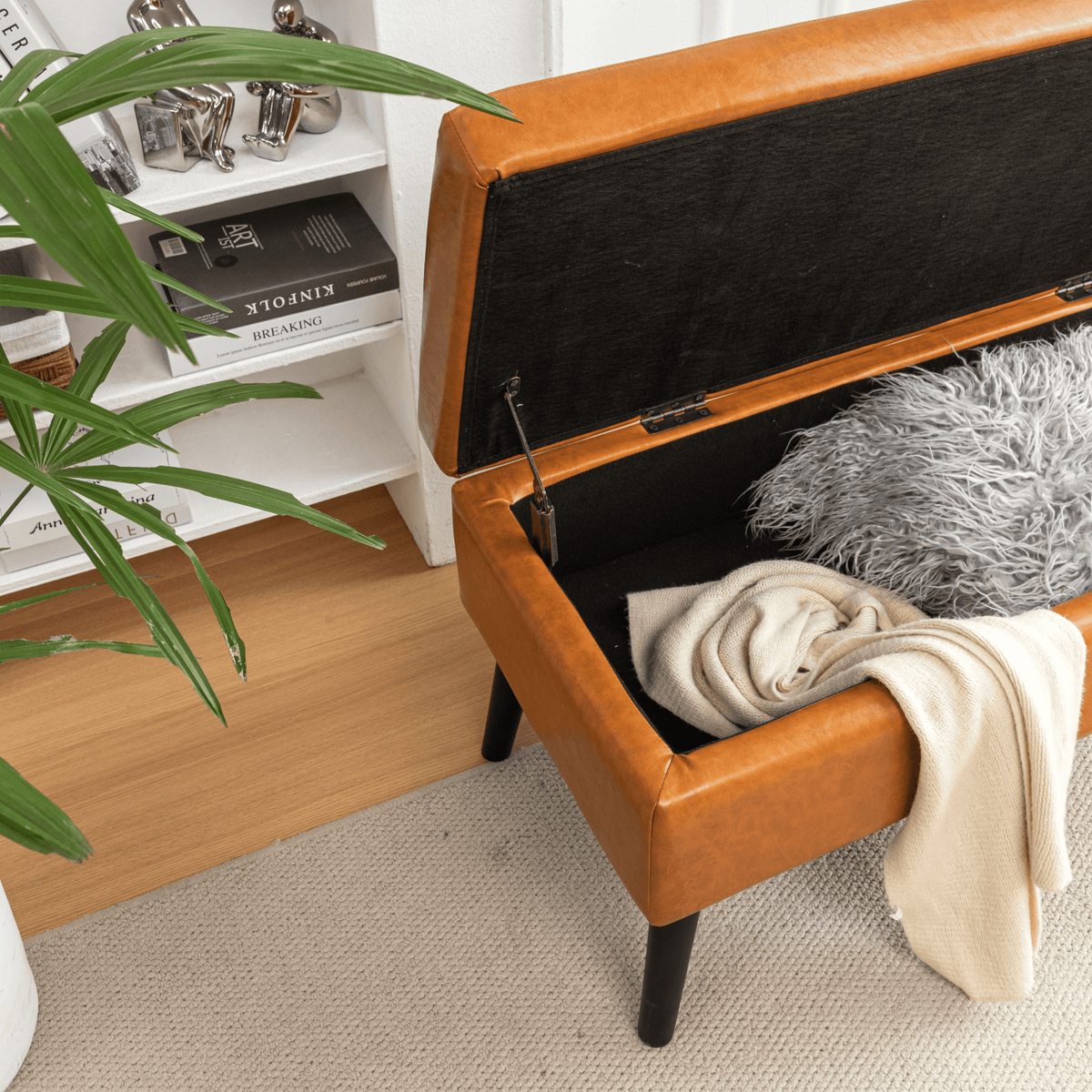 Storage Bench with Storage Bench for Bedroom End of Bed Bench Foot of Bed Bench Entryway Bench Storage Ottoman Bench 43.3' W x 17.7' Brown Leather Bench - Mervyns