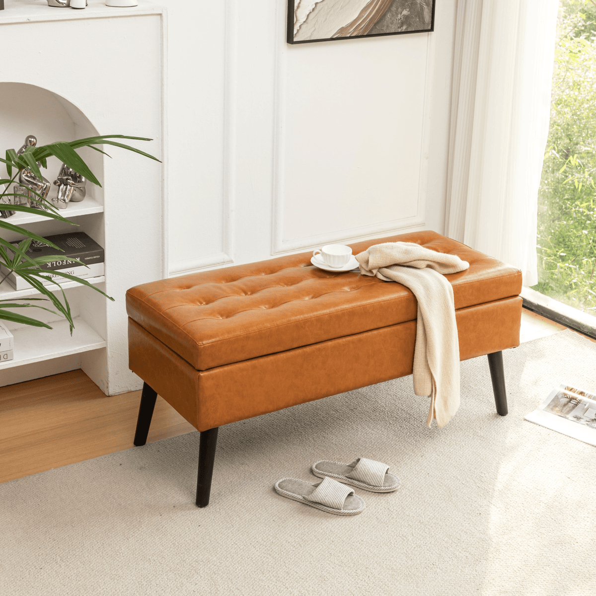 Storage Bench with Storage Bench for Bedroom End of Bed Bench Foot of Bed Bench Entryway Bench Storage Ottoman Bench 43.3' W x 17.7' Brown Leather Bench - Mervyns
